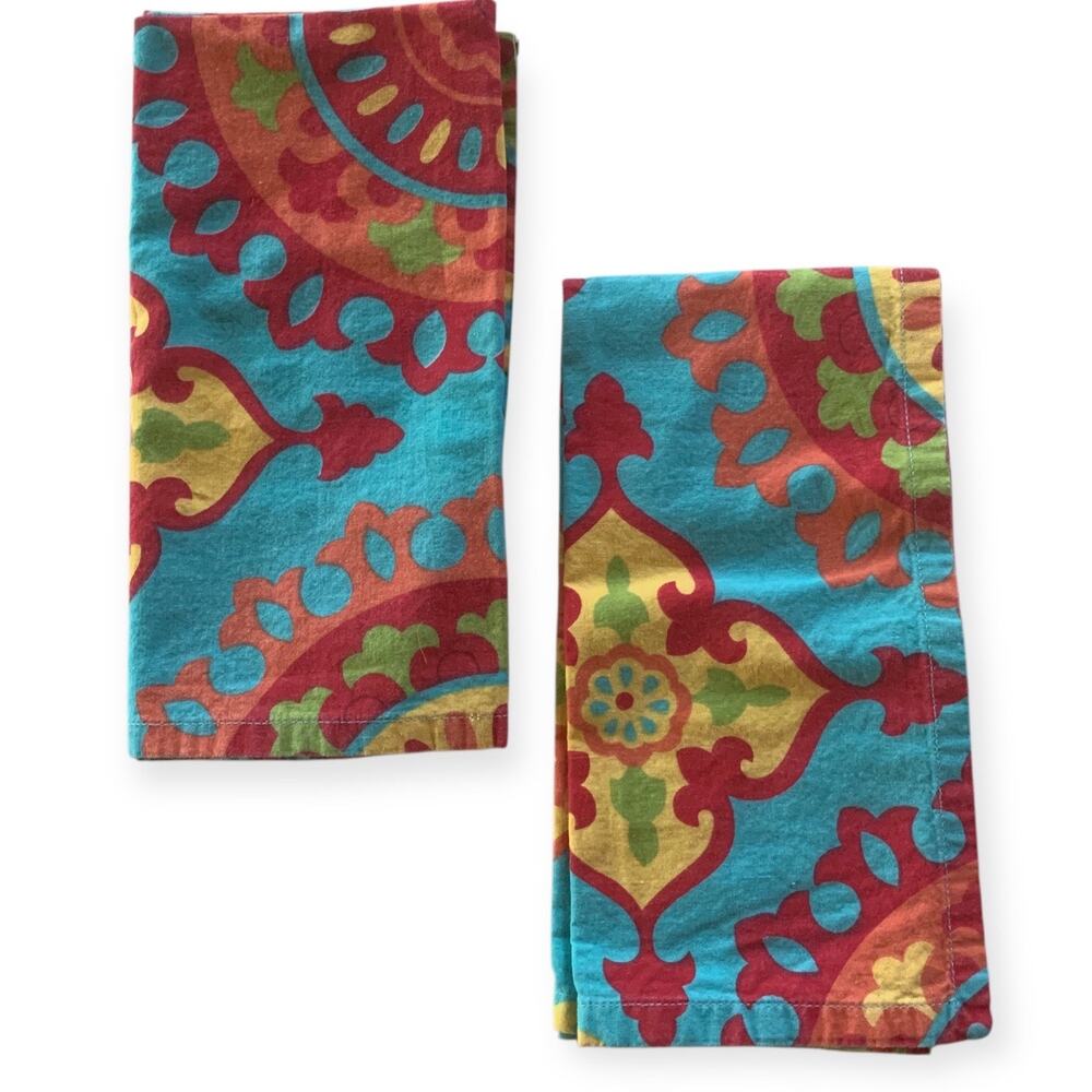 Set of 2 Cotton Fabric Napkins Colorful Marrakesh Print 19 Inch Square